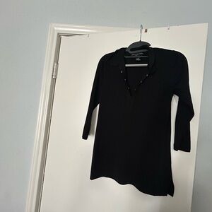 V-Neck Black Women's Collared Top